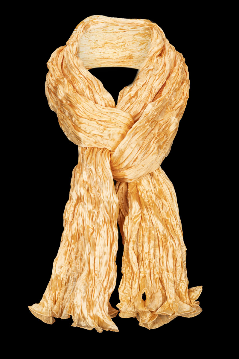 Fortuny crinkled crepe satin silk tangerine orange scarf