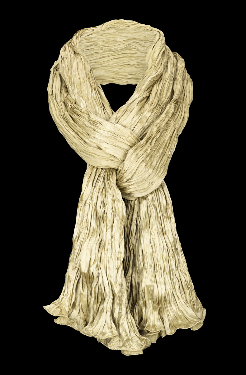 Fortuny crinkled crepe satin pale olive green silk scarf