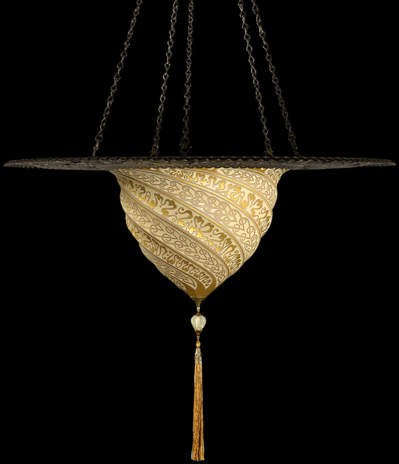 Fortuny Samarkanda gold glass lamp with metal ring