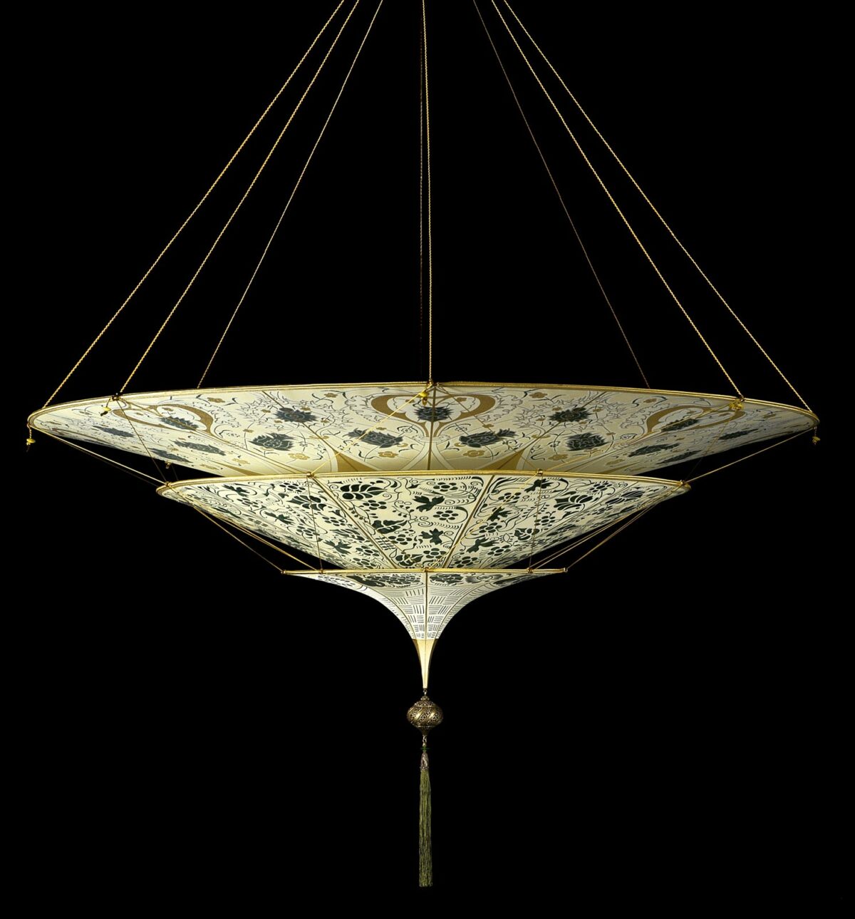Fortuny Scheherazade 3 tiers floral green silk lamp