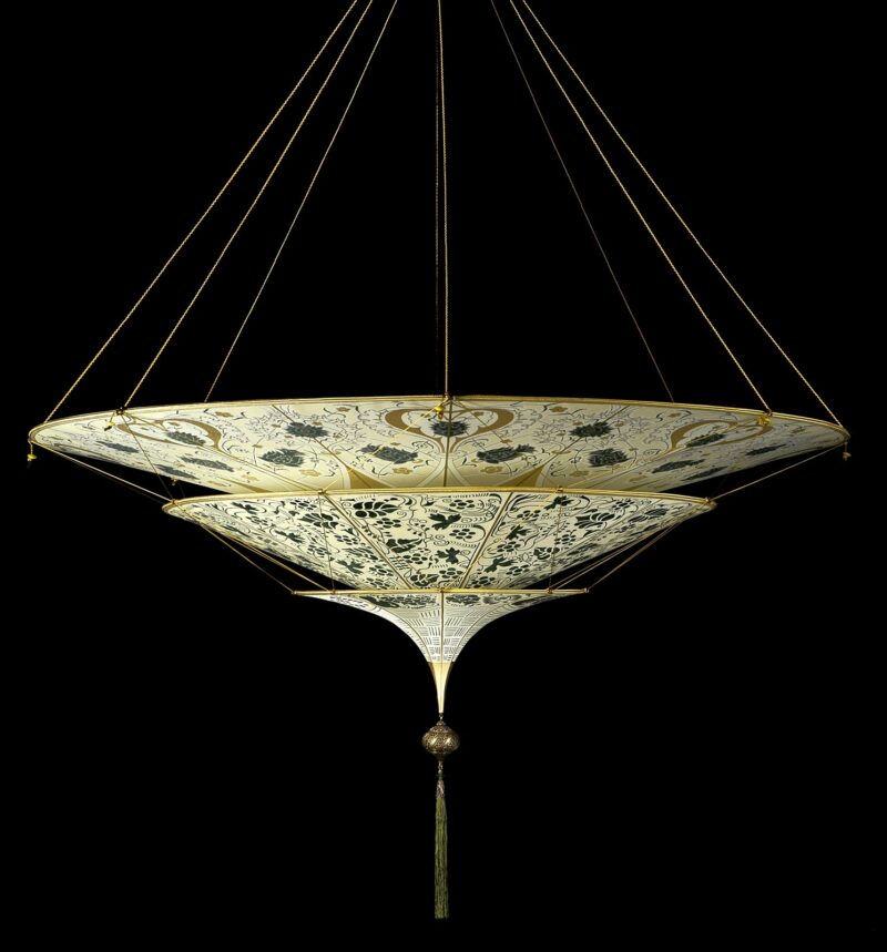 Fortuny Scheherazade 3 tiers floral green silk lamp