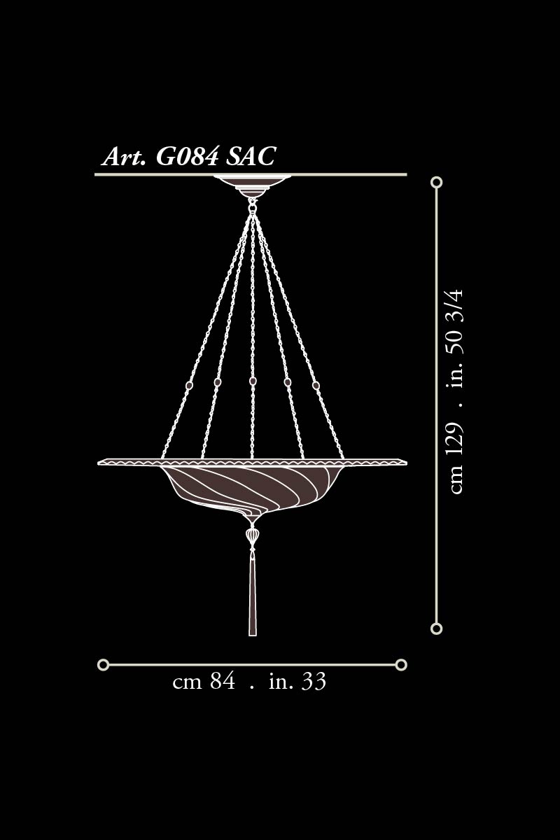 Lámpara de cristal Scudo Saraceno plateada con anillo metálico dimensiones