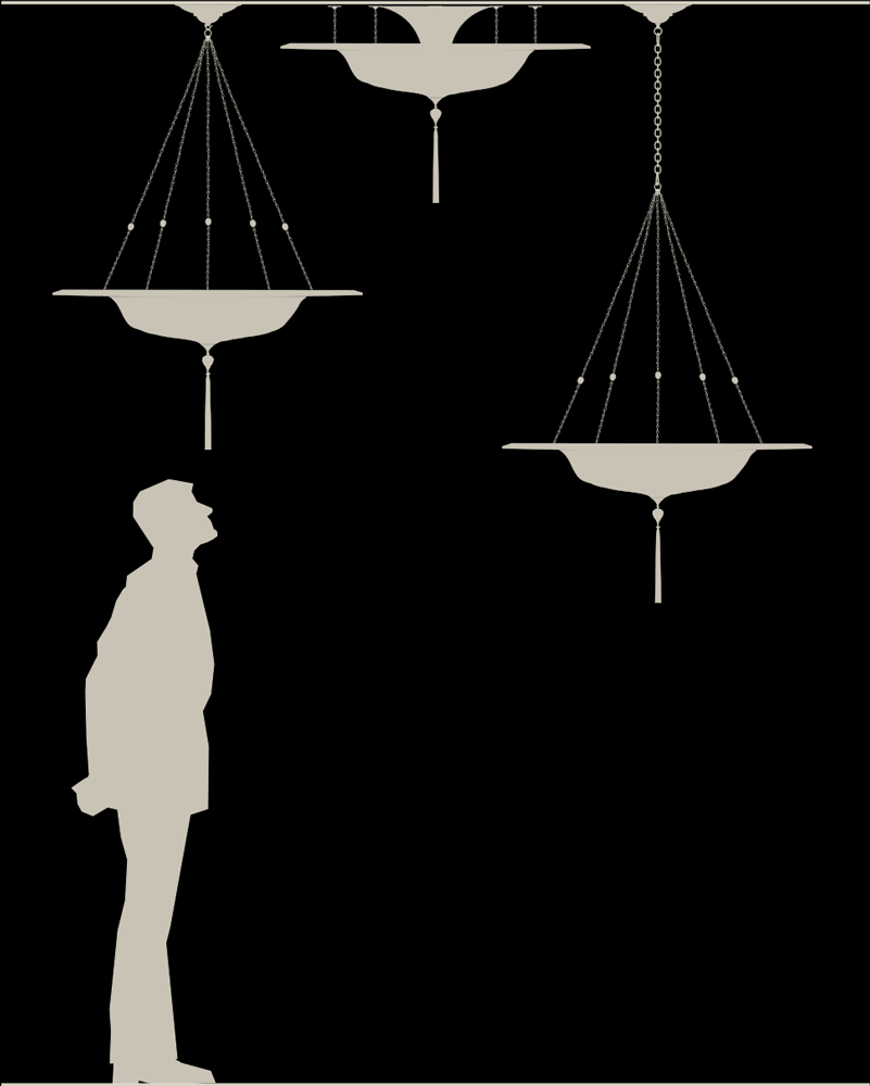 Lámpara de seda Fortuny Scudo Saraceno con anillo metálico tamaño real