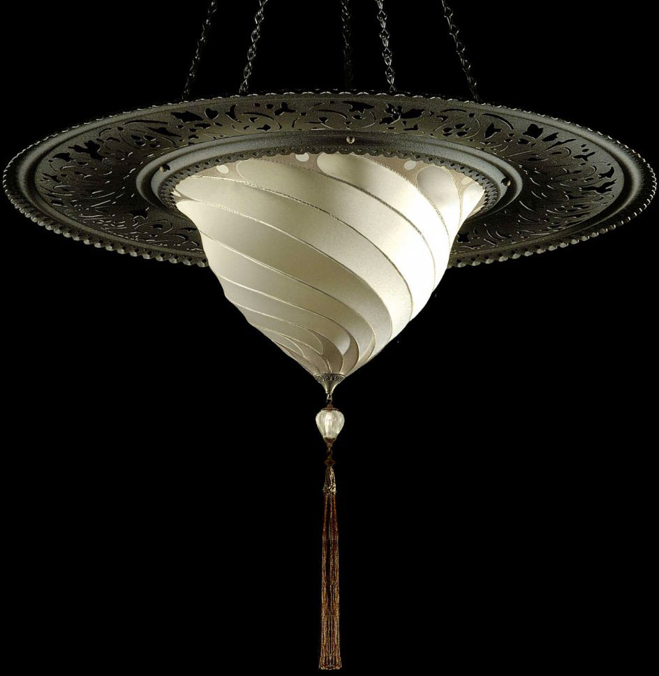 Lámpara de seda lisa Fortuny Samarkanda Plain con anillo metálico