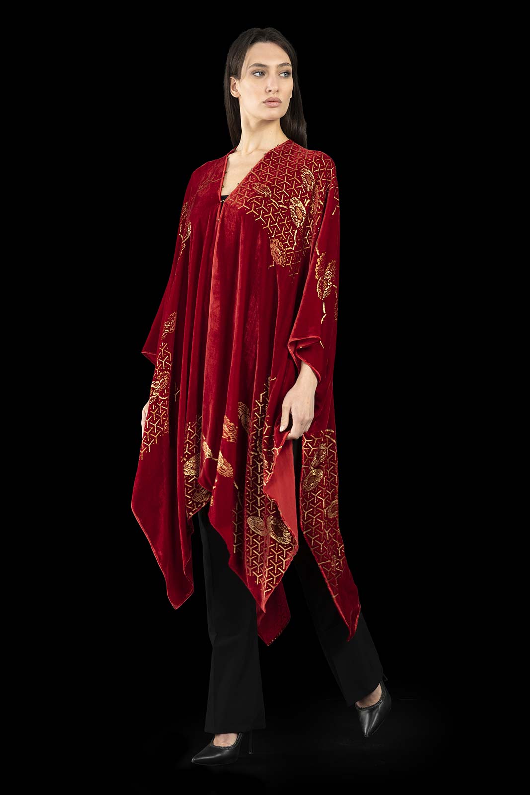 Fortuny printed velvet long evening coat