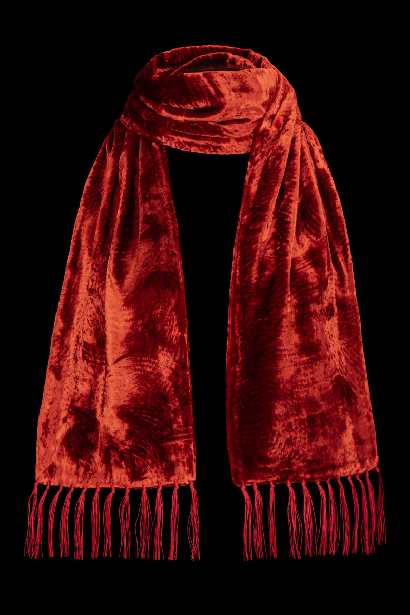 Fortuny Furrowed Velvet Scarf Red