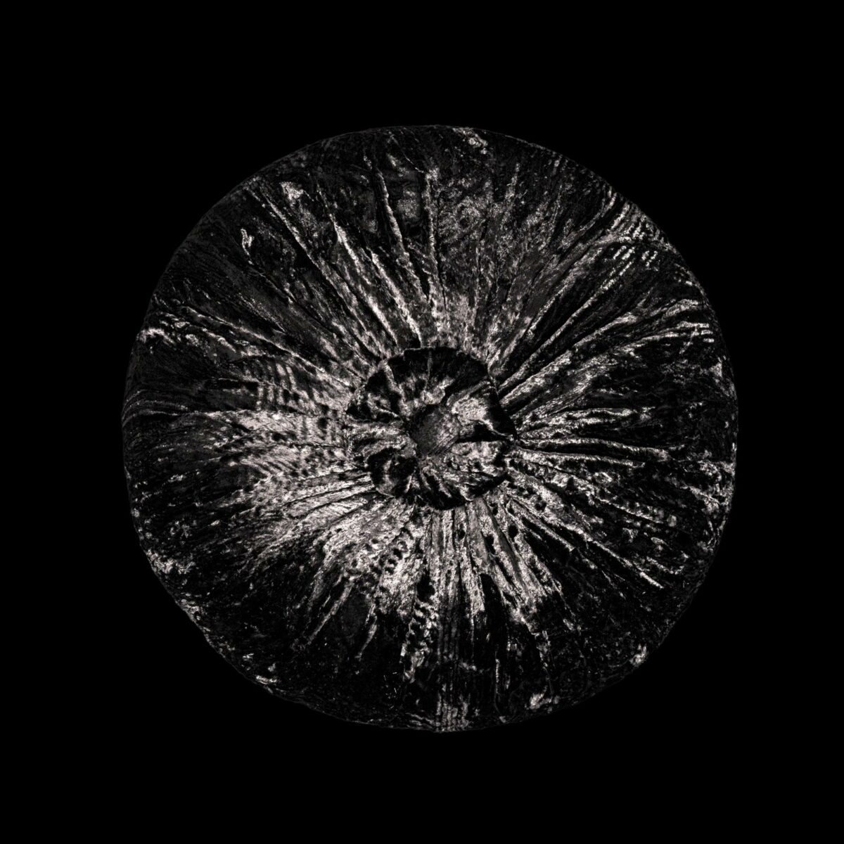Furrowed velvet round cushion