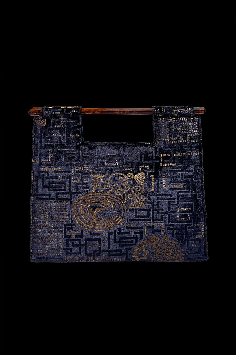 Bolso Aiko Kyoto de terciopelo Azul Navy estampado