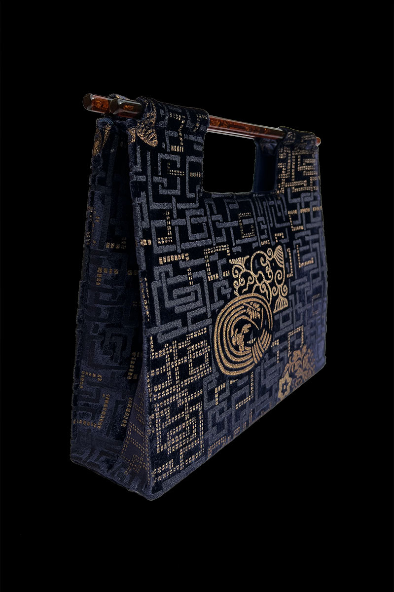 Alternative view of Bolso Aiko Kyoto de terciopelo Azul Navy estampado