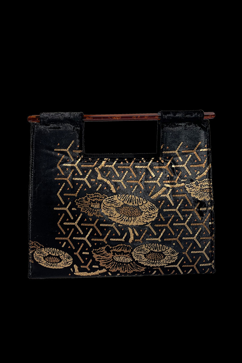 Bolso Aiko Japan de terciopelo negro estampado