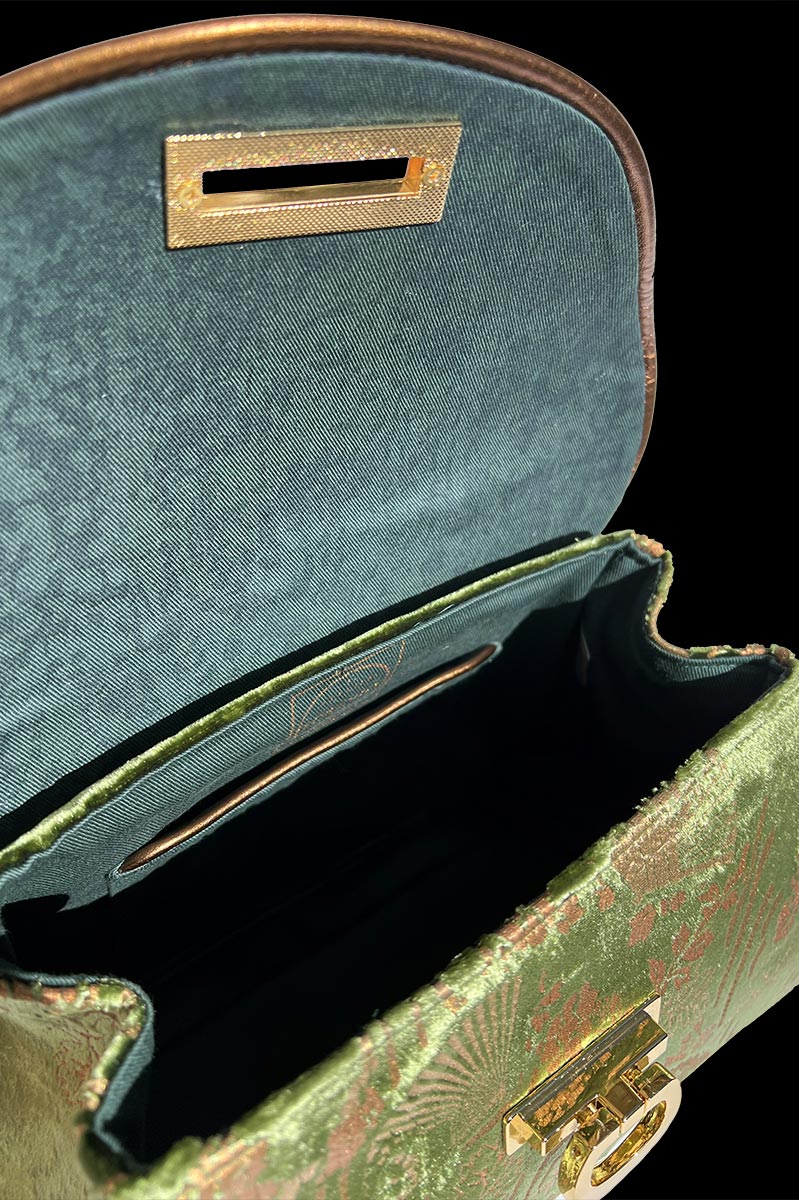 Fortuny Felze velvet bag | Ventagli Turquoise — interior