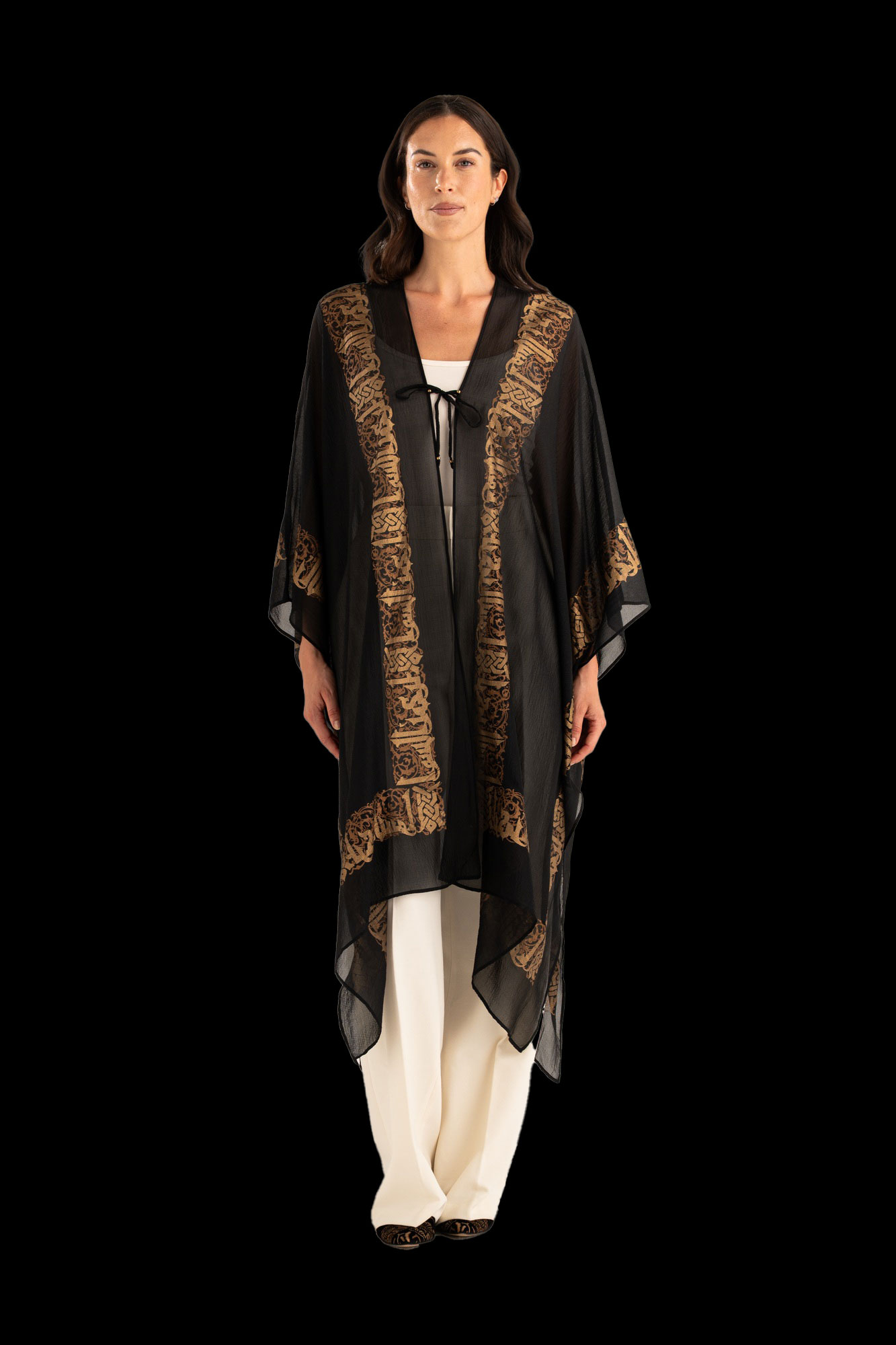 Esther Abrigo de Noche en Crepé Georgette | Arabo Negro