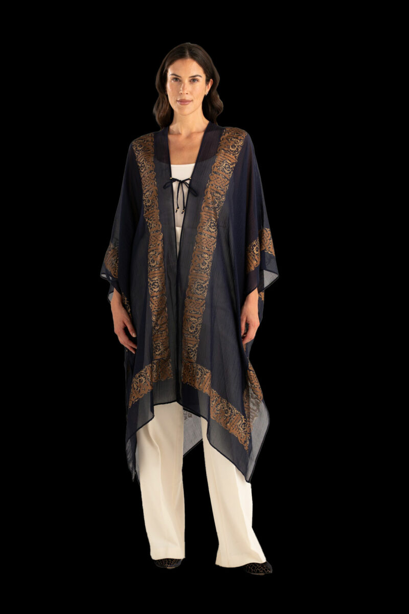 Esther Abrigo de Noche en Crepé Georgette | Arabo Azul marino