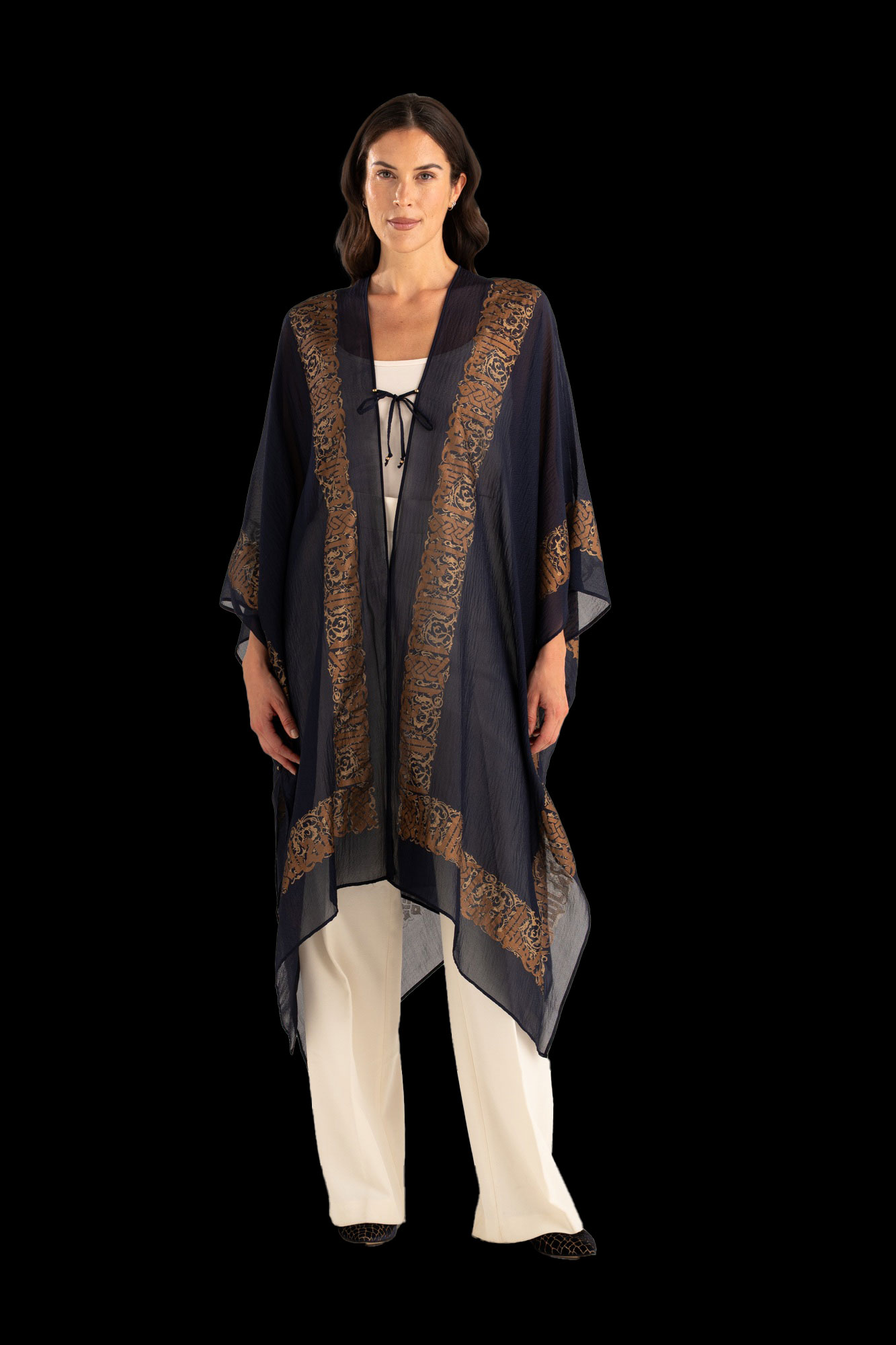 Esther Abrigo de Noche en Crepé Georgette | Arabo Azul marino