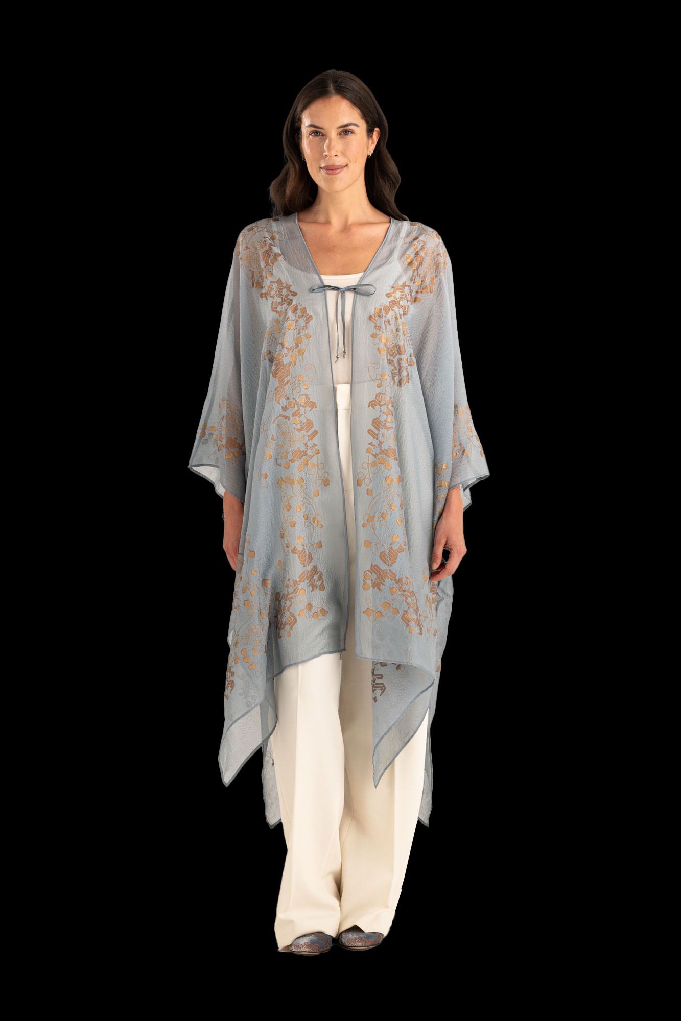 Esther Abrigo de Noche en Crepé Georgette | Ramage Azul plasma